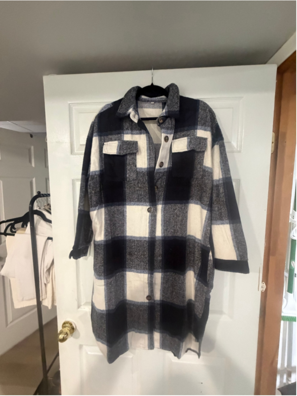 Women's Unbranded Plaid Button Down Shirt Jacket Black White Size L